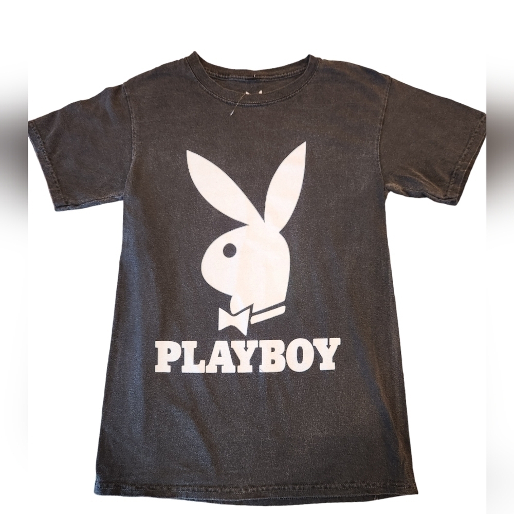Playboy Women's Short Sleeve T-Shirt, Charcoal Gray, Classic Logo Front, NWOT